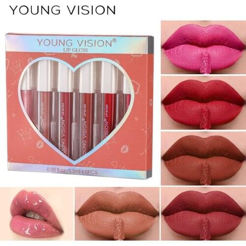 6 PCS Matte Liquid Lipstick Set with a Glossy Lip Plumper Long Lasting Dries Quickly Without Stickiness Moisturising Lip Gloss