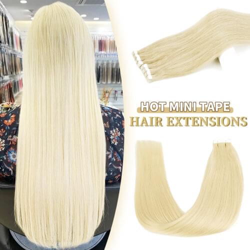 Neitsi 80PCS Pack Mini Tape In Human Hair Extensions Straight Machine Remy Skin Weft Adhesive Seamless Glue On Real Hair 12"-24"