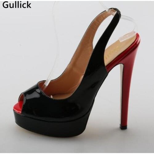 Newest Design Mixed Color Red and Black Peep Toe Women Sandals Platform Thin and High Heels Party Dress Shoes