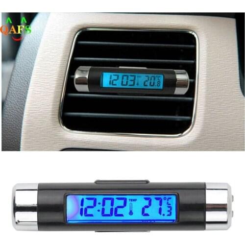 New 2 in1 Car Clock Thermometer LCD Digital blue Car backlight Automotive Thermometer Clock Calendar with Clip