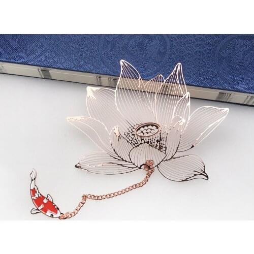 New Lotus Hollow Metal Bookmarks Lotus-leaf Goldfish Creative Literature Pagination Marks Bithday Gifts Holidays Presents Birthd