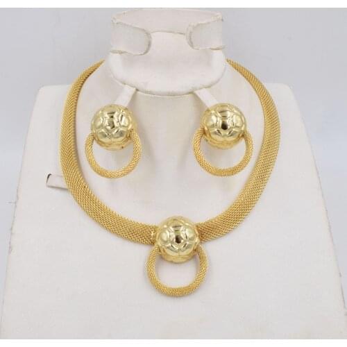 NEW High Quality Ltaly 750 Gold Color Jewelry Set For Women African Beads Jewlery Fashion Necklace Set Earring