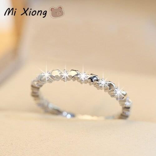 Mi Xiong Real 925 Sterling Silver Womans Rings Stars Embellished with Diamonds Light Luxury Charm Fairy Party Gift Brand Jewelry
