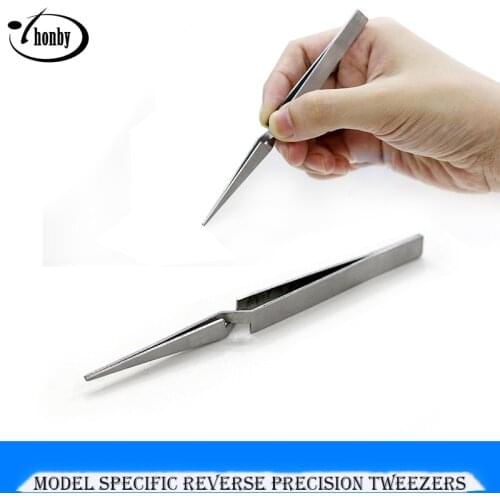 Stainless Steel Reverse Tweezers Model Making Tools Precision Operation Forceps Detail Modification Tip Tweezers 1/32 1/48 1/72