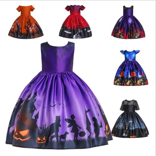 Girls Halloween Dresses Witch Tutu Costume Kids Party Clothing Girl Princess Dress Children Pumpkin Printed Halloween Costume