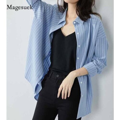Oversize Casual Loose Lazy Spring Autumn Lapel Blouse Plus Size Vintage Striped Long Sleeve Shirt Women Cardigan Shirt Top 12172