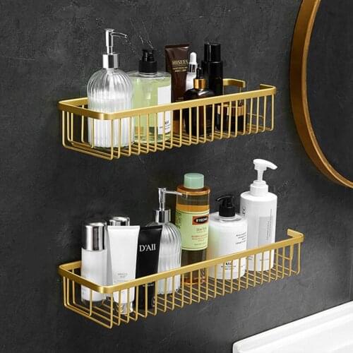 Bathroom Shelf Bath Shower Shampoo Soap Cosmetic Shelf Brushed Gold Storage Organizer Rack Holder Aluminum Bathroom Accessories
