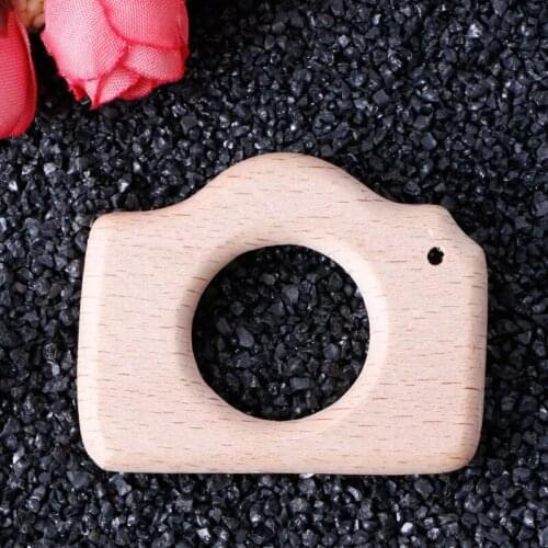Handmade Natural Beech Wood Teether Teething Ring Camera Baby Toys DIY Craft New
