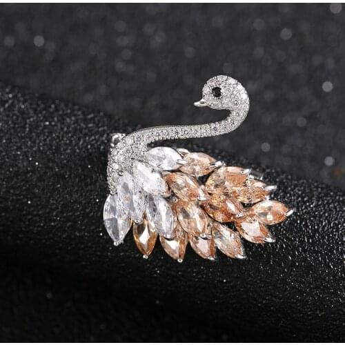 Luxury Black Orange Zircon Crystal Swan Brooches for Women Elegant Scarf Pins Dress Wedding Corsage Pin Fashion Jewelry broche