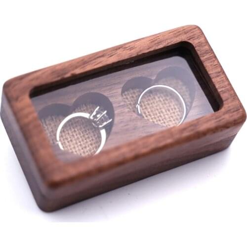 652F Walnut Wood Jewelry Box Engagement Wedding Ceremony Ring Storage Proposal Portable Ring Holder Rustic Wedding Ring Box