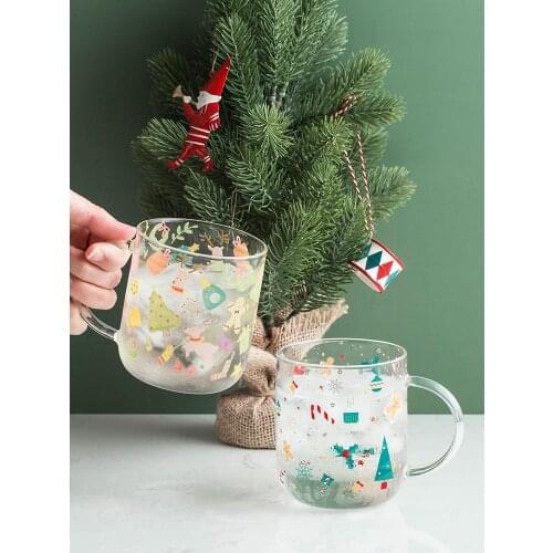 450ml Christmas Pattern Panda Glass Mug with Handle Breakfast Mlik Coffe Mugs Juice Tea Cup Drinkware Holiday Gift