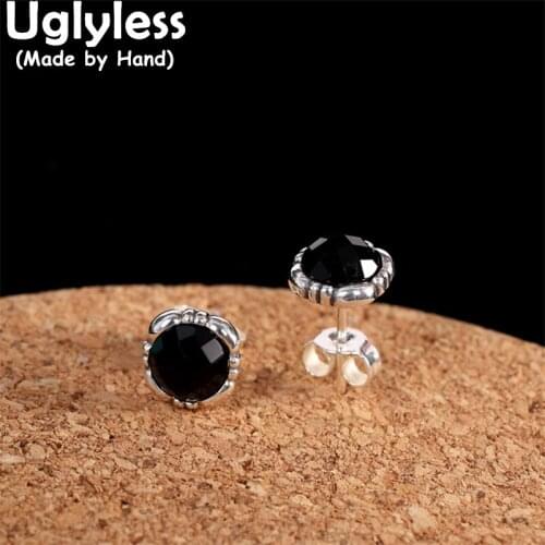 Uglyless Unisex Classic Round Buckles Studs Earrings for Women Men Neutral MINI Agate Earrings 925 Silver Daily Dress Brincos