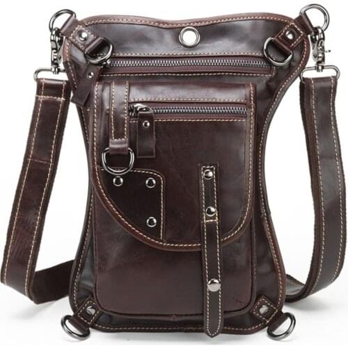 High Quality Mens Cowhide Oil Wax Genuine Leather Waist Thigh Drop Leg Bag Messenger Cross Body Shoulder Belt Hip Bum Pack