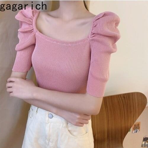 Gagarich Women Knit Pullover Summer 2020 New Korean Style Elegant Retro Mesh Slim Short Sleeve Slim Sweater Ropa Mujer