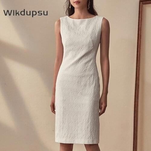 2021 Summer Women Work Office Lady Sleeveless O Neck Party High Street Womens Formal Slim vestidos Casual Midi Pencil Dresses