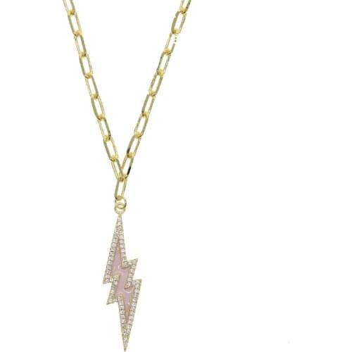 Gold pink enamel lighting pendant necklace 2020 new open link chain trendy women chain necklaces