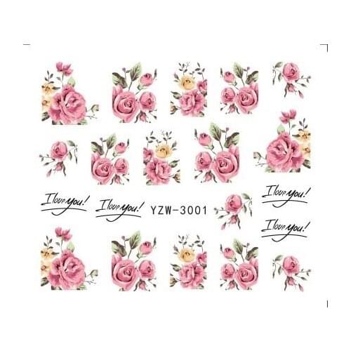 1 Sheets 2020 DIY Designer Water Transfer Tips Nail Art Pink Rose Flower Sticker Decals Women Beauty Wedding Nails