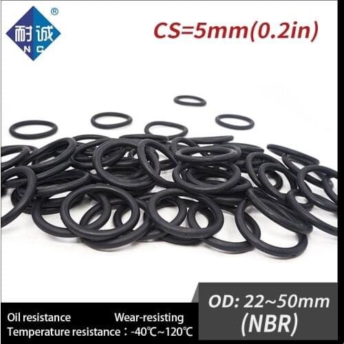 10PCS/lot Rubber Black NBR CS5mm OD22/25/28/30/32/34/35/36/38/40/42/45/48/50mm O Ring Gasket Oil resistant waterproof