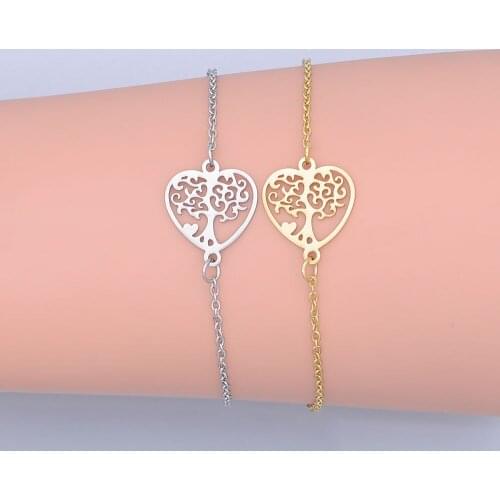 100% Stainless Steel Dainty Heart Tree of Life Charm Bracelet For Women Wholesale Never Rust OEM Jewelry Order Accepted