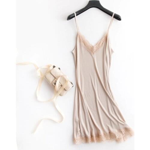 100% Silk Petticoat Lining Dress Underdress Springy Fabric Adjustable Strap Sleeveless Lace Decoration Comfortable Home Clothing