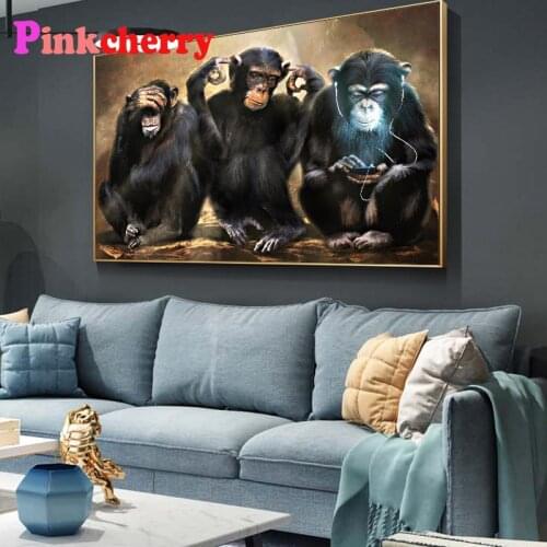 5D Diy Diamond Painting Animal Monkey Wall Art Three Funny Orangutan Cross Stitch Mosaic Full Square Round Drill EmbroideryZ