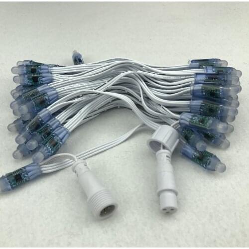 6inches(15cm)spacing 100pcs/set regulated bullet DC12V 12mm WS2811 RGB led pixel node;all WHITE 18AWG wire,IP68;0.2m xConnect