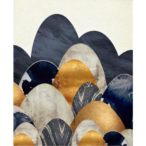 Nordic Abstract Canvas Painting Poster and Print Art Landscape Pictures Golden and Blue Mountain For Home Rooms Wall Decoration