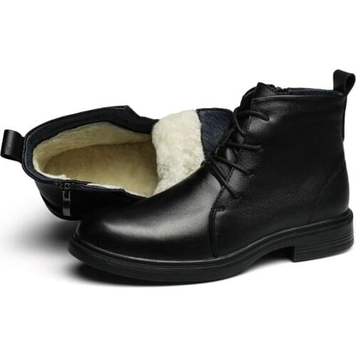 Genuine Leather Boots Men Handmade Warm Plush Men Ankle Snow Boots,High Quality Outdoor Autumn And Winter Shoes Men Big Size 50