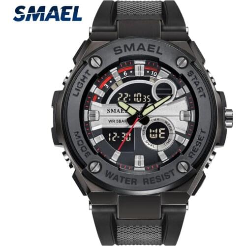 SMAEL Luxury Men WatchBrand Fashion Sports Watches Mens Waterproof Quartz Clock Man Dual Display Army Military Wrist Watch
