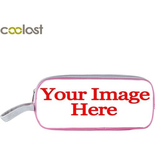 Custom Your Image Logo Name Cosmetic Cases Pencil Holder Girls Cartoon Makeup Bag School Supplies Pink Blue Women Cosmetic Case