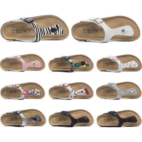 COSMAGIC 2021 New Women Cork Flip Flops Slipper Casual Summer Beach Outside Non-slip Mixed Color Slip on Slides Shoe