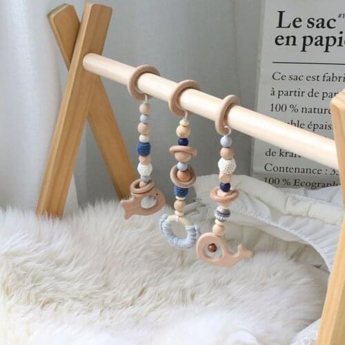 Baby Toy Wooden Chain Chewable Bracelet Baby Mobile Wooden Teether Play Gym Leaf Rattle Toy Can Chew BPA Free Baby Teething Gift