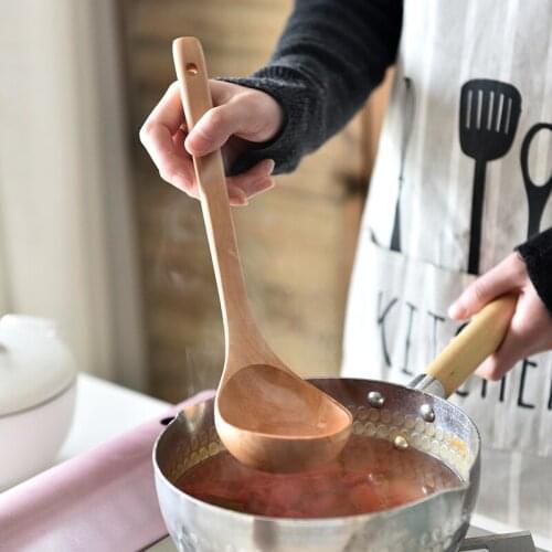 Wooden Long Handle Soup Spoon Japan Style Natural Color Eco No Paint Kitchen Cooking Tools Solid Wood Rice Scoup Tableware