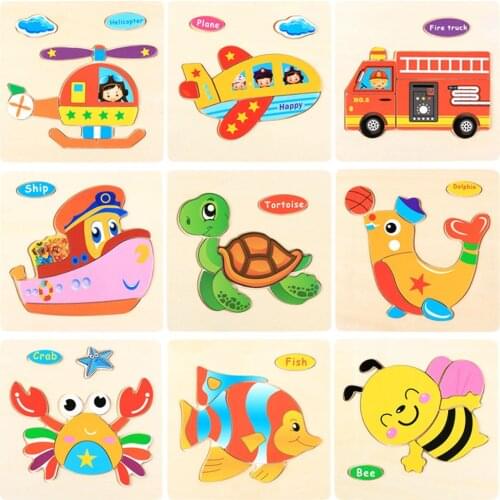 Baby Toys Montessori Wooden Puzzle Cartoon Animal Jigsaw 3D Puzzles Toys for Kids Early Educational Toys for Children Gift