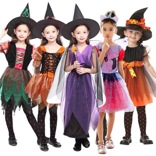 Childrens Halloween Costume Witch Cosplay Props Girl Performance Costume Birthday Party Supplies Net Yarn Princess Dress 3-12T