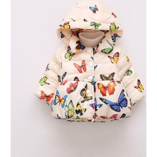 2017 winter coat girl baby butterfly printing hooded coats childrens clothing thickening warm jackets outfits