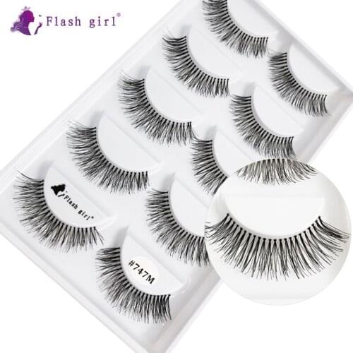 Flash girl long false lashes #747M 100% Handmade long 3D Mink Lashes 5 pair/tray Private Label Eyelashes Extension