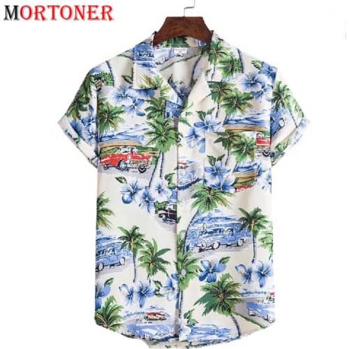 Bubble Car Palm Tree Fashion Print Mens Hawaiian Shirts Short Sleeve Casual Beach Wear Men Holiday Vacation Clothing Chemise 3XL