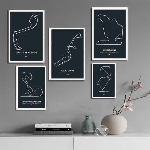 Hot Track Edition Rs Abstract F1 Race Car Circuit Poster Prints Wall Art Canvas Painting Picture Living Home Room Decor