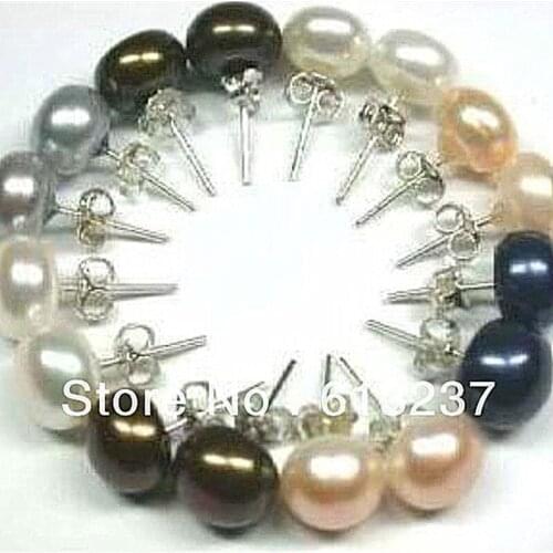 HOT Akoya Cultured Pearl Earring 7-8mm Round loose beads maknig jewlry AAA MY5343