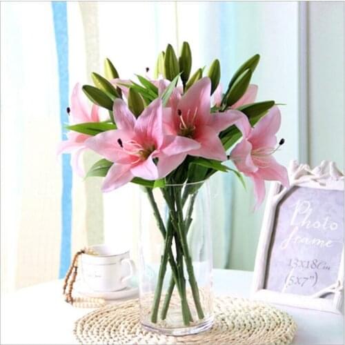 DIY Real Touch Artificial lily Wedding Bridal fake Holding flowers Bouquet Plants white lily Home Party Decor