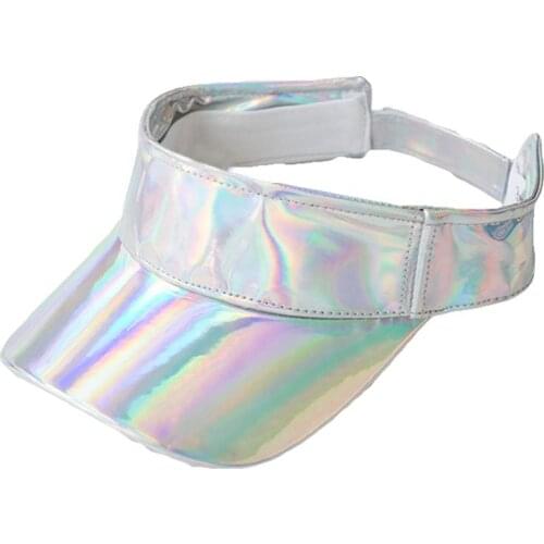 Men Womens Fashion Shiny Laser PU Sun Visor Cap Hip-Hop Dancing Sportswear Golf Tennis Ajdustable Silver Black Pink