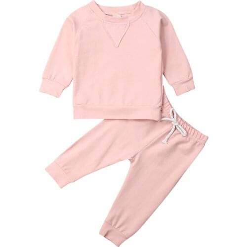 Pudcoco Toddler Kids Baby Girl Boy Autumn Winter Clothes Set Solid Color Sweatshirt Pants Trousers 2PCS Outfit Tracksuit 6M-4T