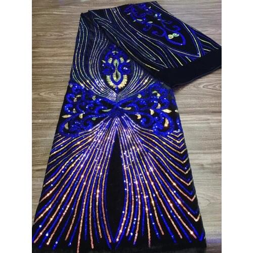 Royal Blue African Lace Fabric Latest High Quality Velvet With Sequins Embroidery Nigeria Mesh Lace French Material For Dress