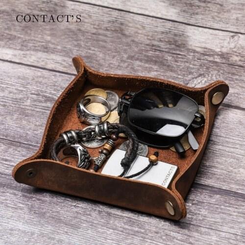 Retro Crazy Horse Leather Desk Storage Box Sundries Storage Leather Box