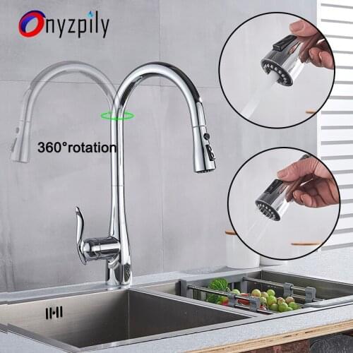 Onyzpily Kitchen Faucets Chrome ORB Pull Out Spout Kitchen Faucet Single Handle Tap 360 Rotation Deck Mounted