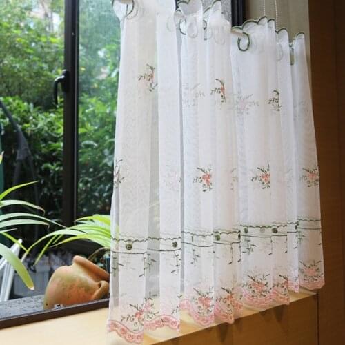 Lace Short Curtains for Cabinet Closet Door Coffee Kitchen Curtains Floral Embroidery Half Curtain Pastoral Window Valance