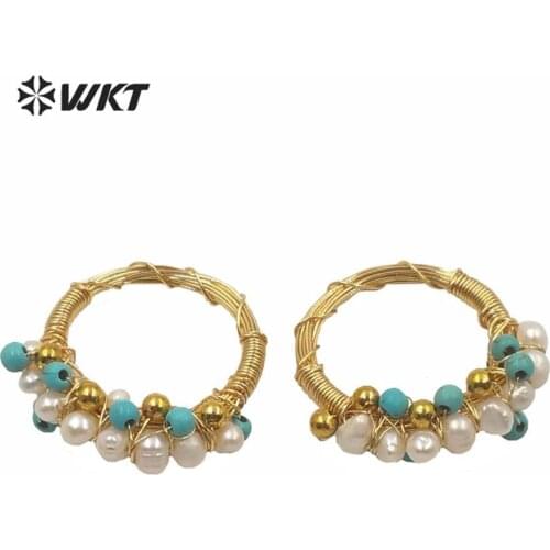 MPR005 Summer Style Women Rings Pearl Adjustable Rings Handmade Wire Wrapped Pearl Ring European Jewelry Ring