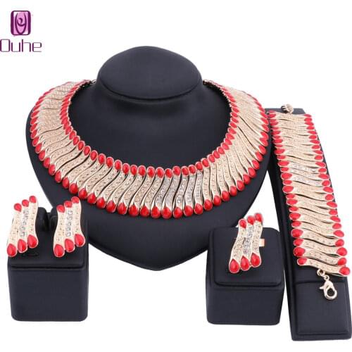 New High Fashion Dubai Crystal Jewelry Set Gold Color Nigerian Wedding African Beads Jewelry Sets Parure Bijoux Femme 3 Colors