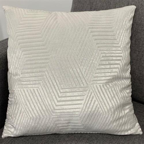 Luxury Contemporary White Ivory Shiny Cutting Velvet Geometric Checks Cushion Cover Throw Pillow Case Home Decorative